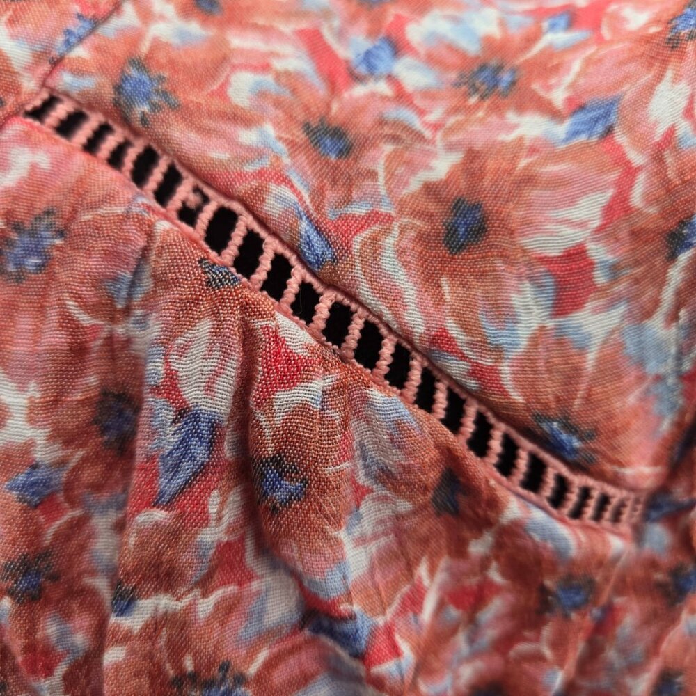 Pink Floral Button-Front Midi Dress with Elastic Waist - Picture 10 of 12